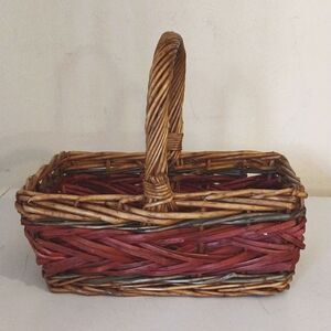 Vintage Brown Red Large Rustic Rectangle Harvest Woven Wicker Basket
